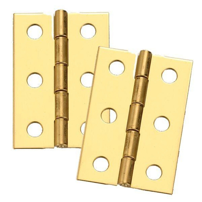 Miniature Hinge Open with Screws - Pair - Style:Broad - Size:1-3/8" x 2" - Finish:Solid Brass